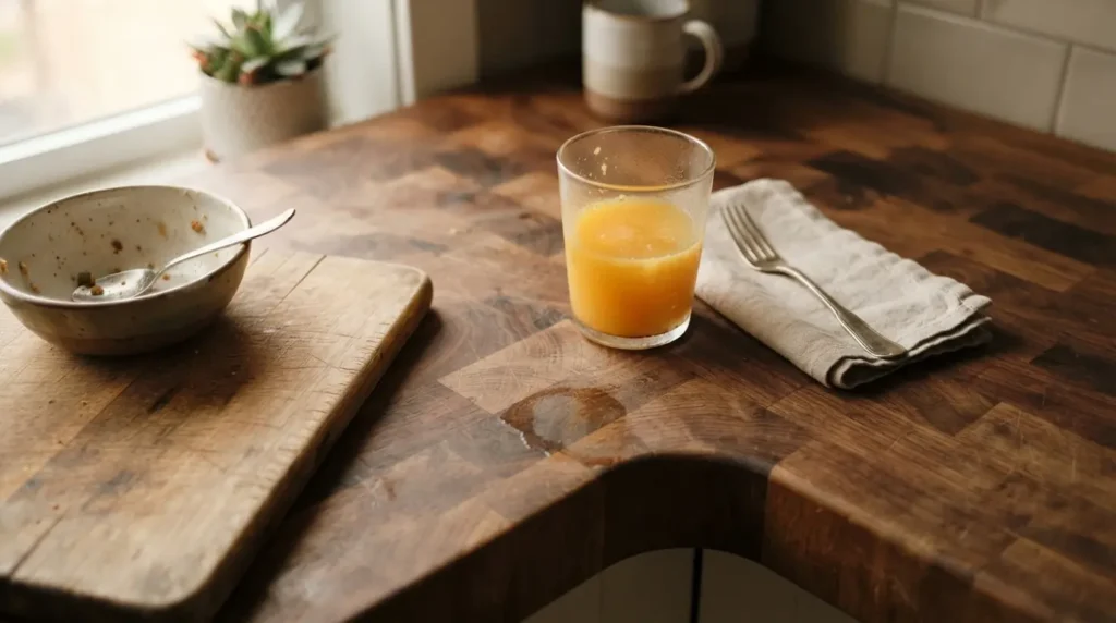 3. Floating wall-mounted breakfast bar with concealed brackets in a galley kitchen