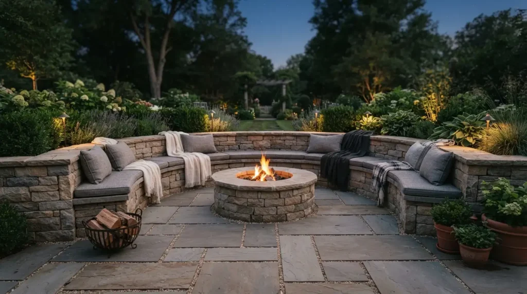 A Curved Stone or Masonry Bench for a Permanent Setup