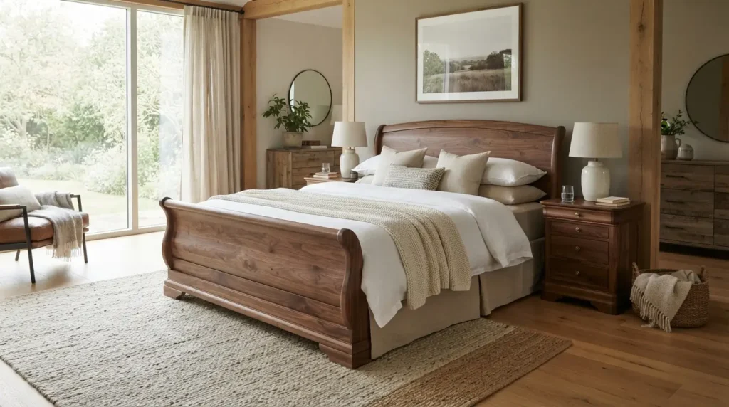 A Sleigh or Curved Wood Frame for Classic Warmth