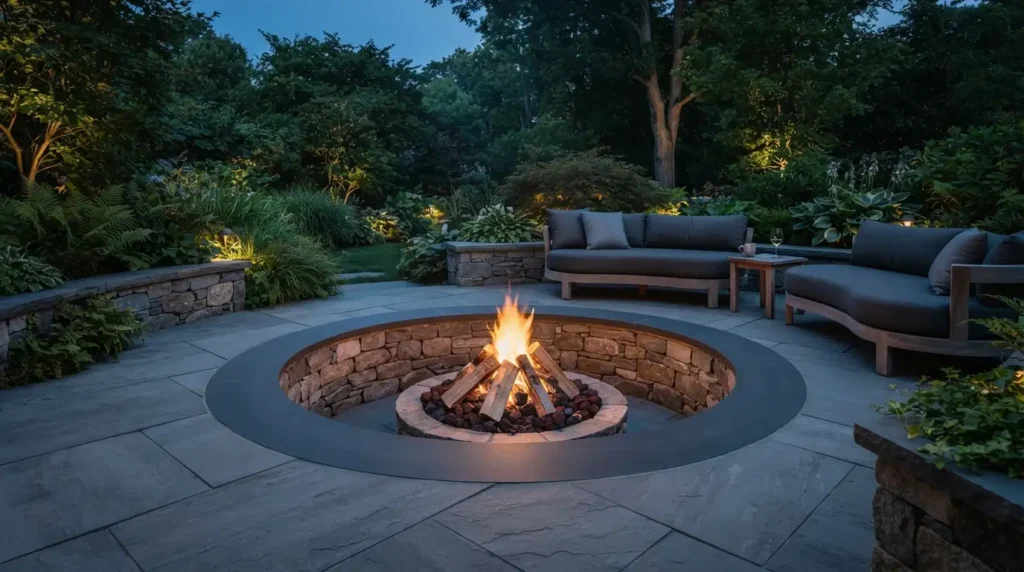 A Sunken Fire Pit for a Clean, Wind-Sheltered Look