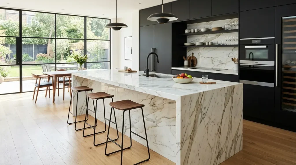 A Waterfall Edge as a Breakfast Bar Feature