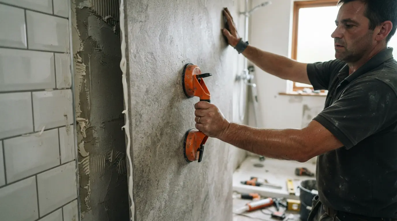 Waterproof wall panels being fitted in a bathroom shower with sealed seams