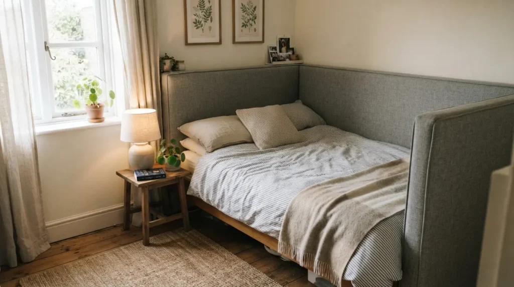 An L-Shaped or Corner Headboard for a Compact Room