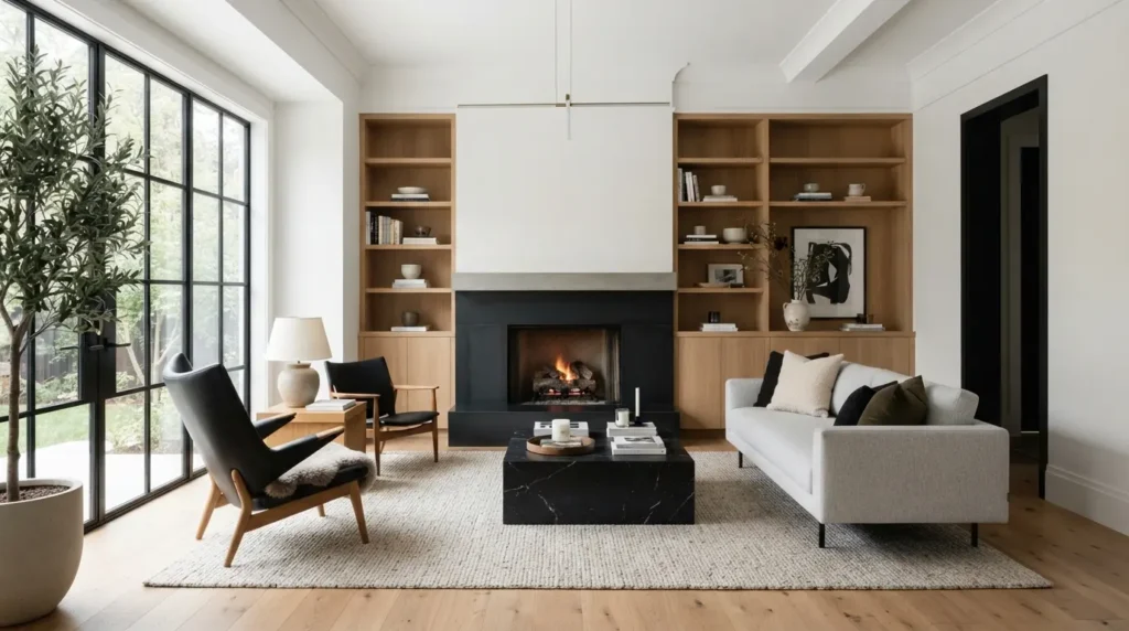 Black, White, and Natural Wood