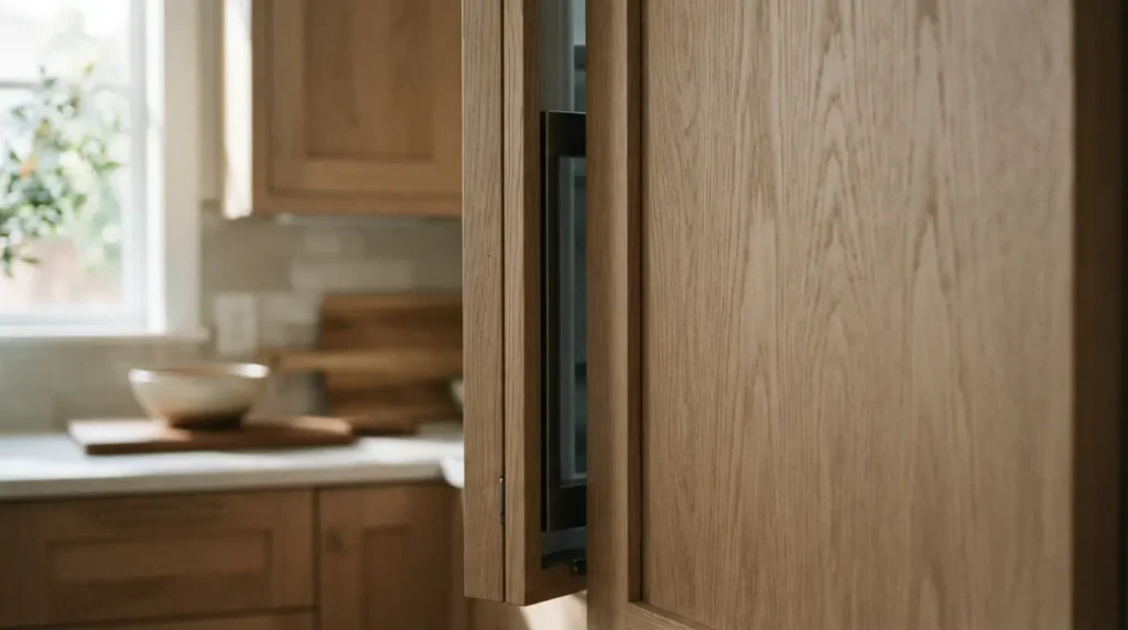 Panel-ready fridge with a matching cabinetry door concealing the appliance