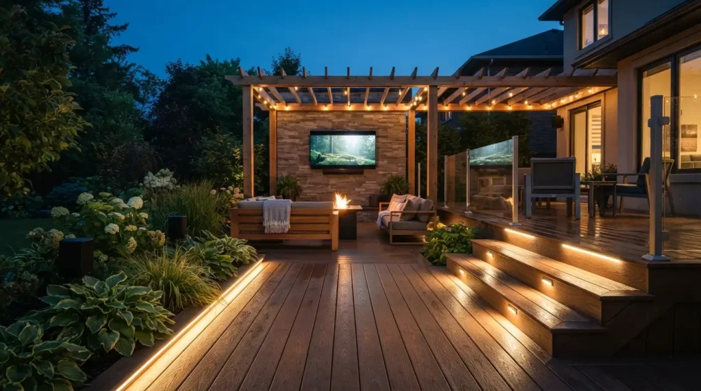 Decking with Integrated Lighting and Outdoor Tech
