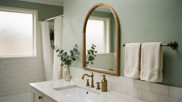 Freshly painted bathroom with new towels and an updated mirror