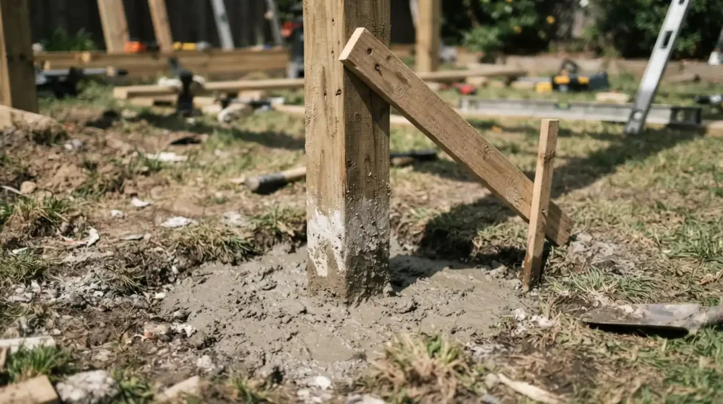 Pergola beam and rafter frame construction in a garden