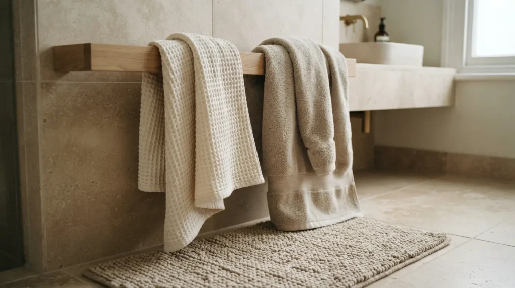 Layer In Genuine Texture Through Towels and Bath Mats