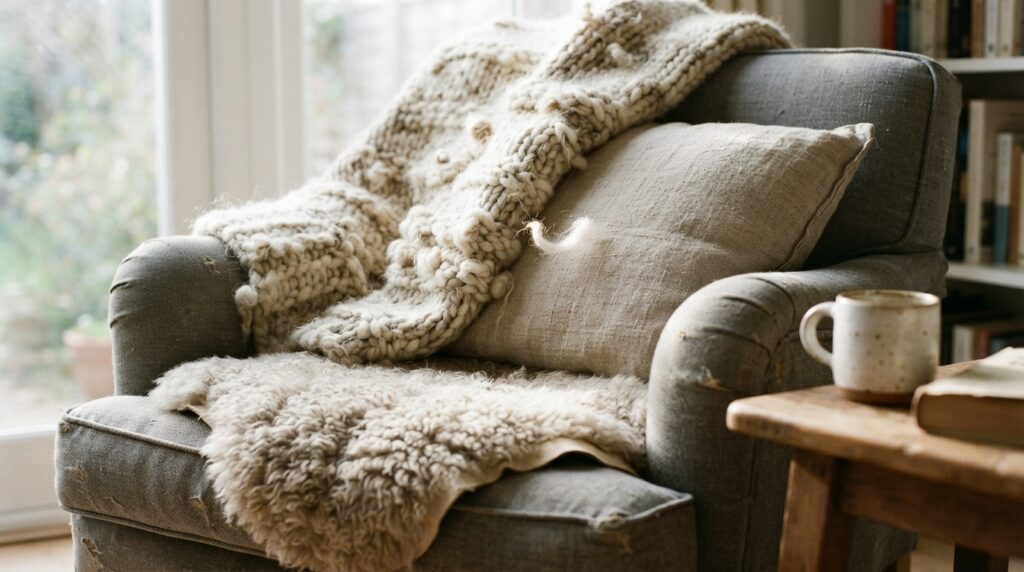 Layered Textures with Wool, Linen, and Sheepskin