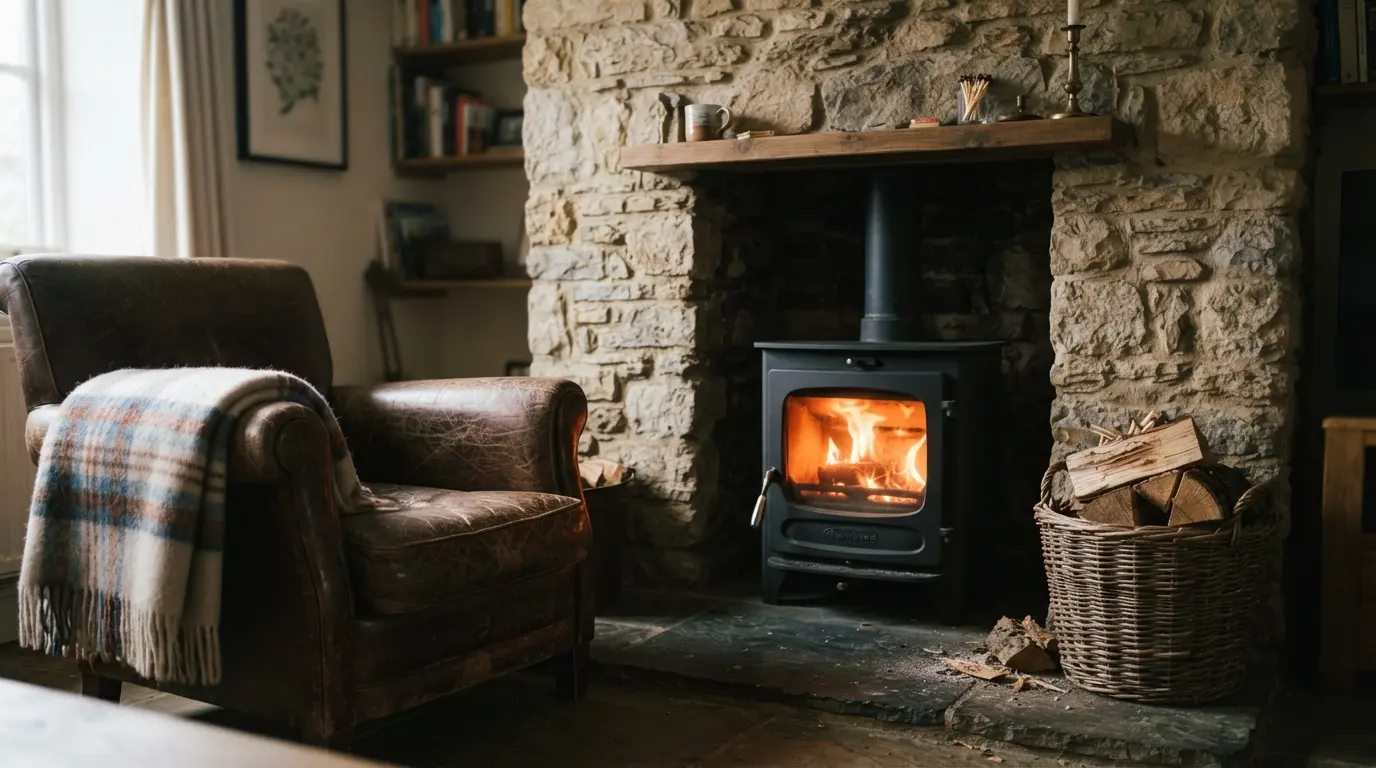 1. Log burner ideas for a living room with full height stone chimney breast