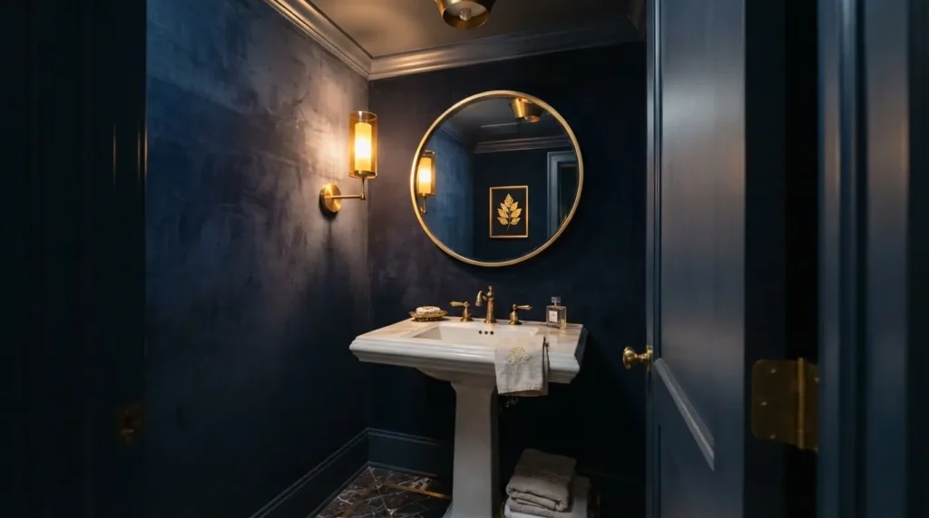 Navy in a Powder Room or Small Cloakroom
