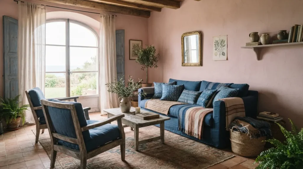 Pair Blue With Blush Pink for a Softer Mediterranean Feel