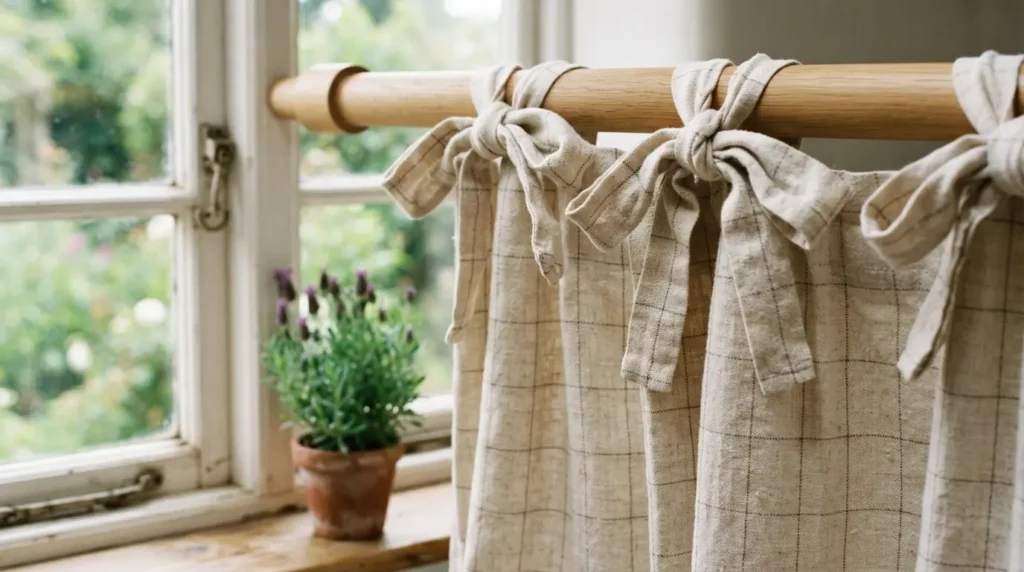 Tie-Top or Tab-Top Curtains for a Farmhouse-Style Small Window