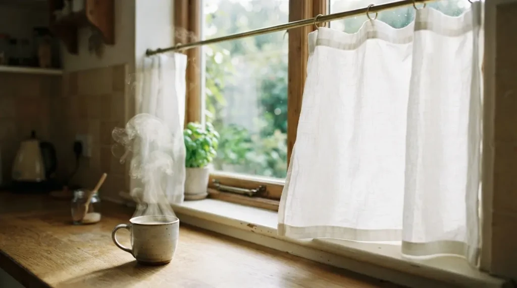 Window Sill-Length Curtains for a Kitchen or Bathroom
