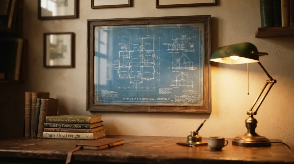 A Vintage Map or Architectural Blueprint as a Considered Focal Point