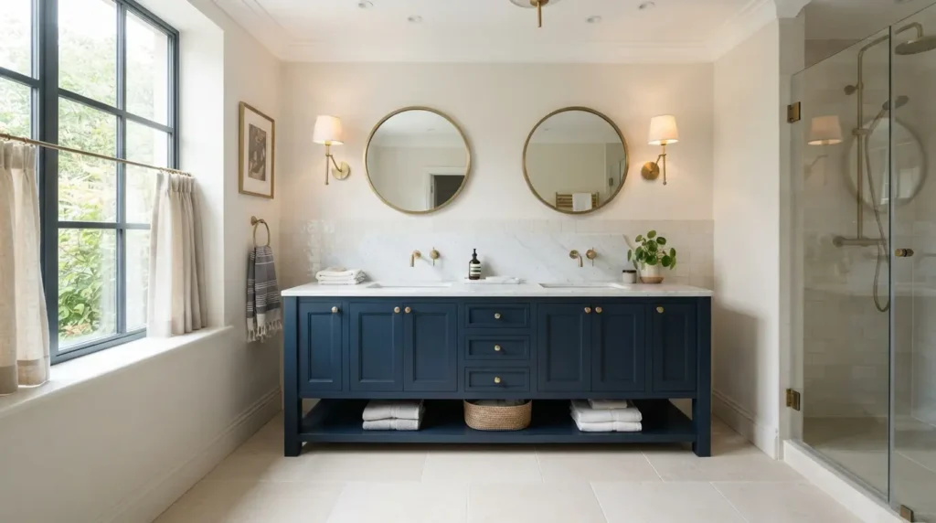 An all-white or beige bathroom can look clean, but it can also look unfinished or like a rental. 