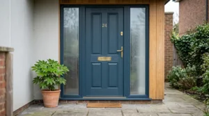 Composite front door with sidelights on a contemporary UK home