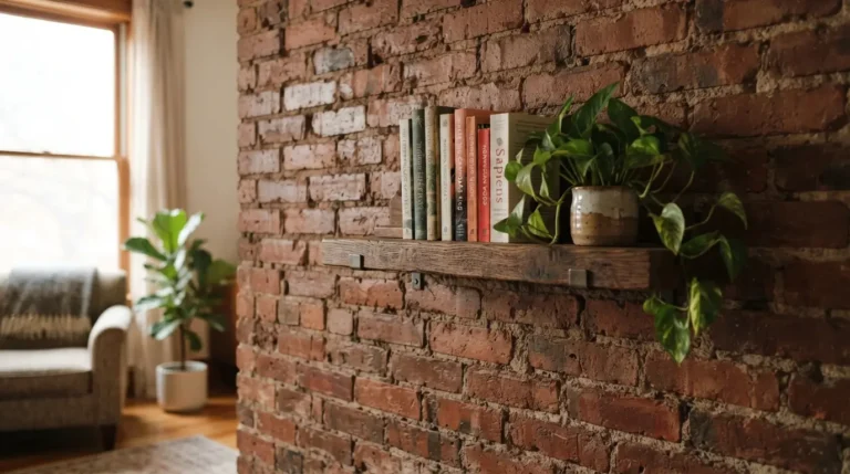 Exposed and sealed brick wall feature in a naturally lit living room