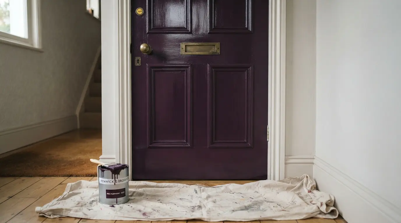 Freshly painted panelled front door with a smooth even finish