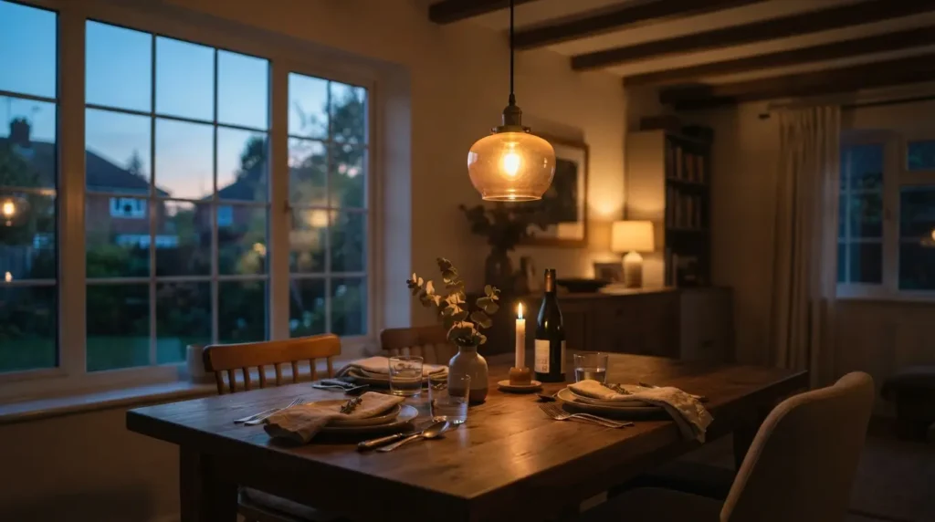 Pendant light positioned at the correct height above a dining table