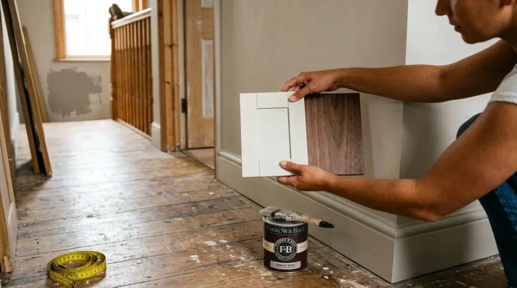 Homeowner comparing internal door samples