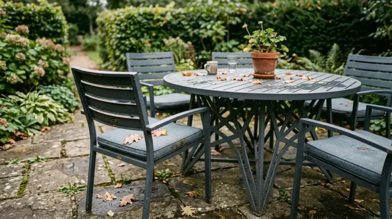 Powder-coated aluminium garden furniture frame showing rust-free joints for durable outdoor use