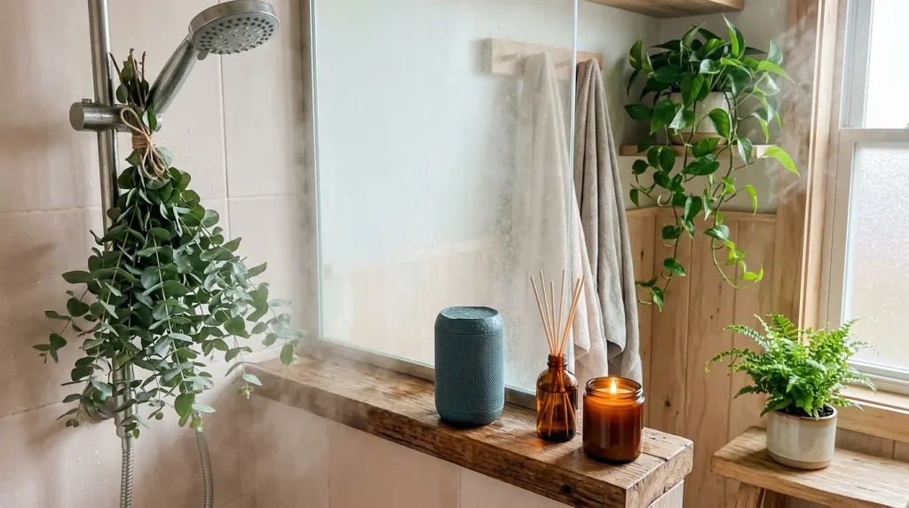 Add one scent family, one or two plants and a waterproof speaker. 