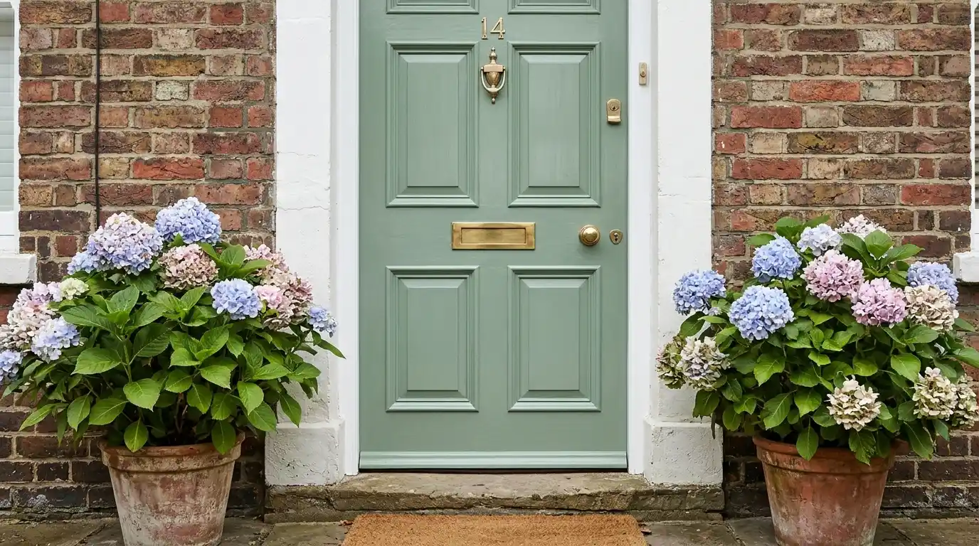 Freshly painted green front door on a British house.