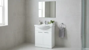 Standard 600mm bathroom vanity unit in a UK family bathroom.