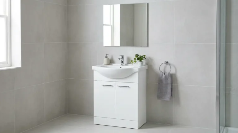 Standard 600mm bathroom vanity unit in a UK family bathroom.