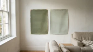 Testing Farrow and Ball paint samples in a living room.
