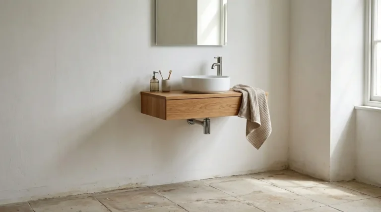 Wall-hung bathroom vanity with a floating look and a simple basin.